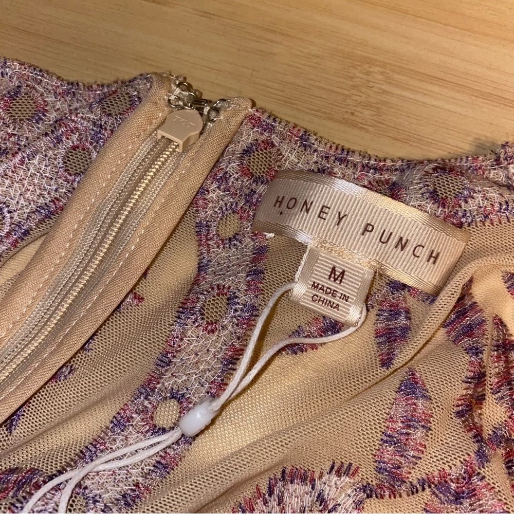Honey Punch Beige Purple Floral Embroidered Long Sleeve V Neck Bodysuit - Picture 12 of 12